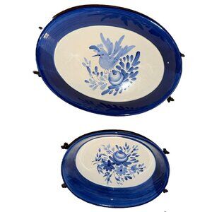 Temp-Tations Presentable Ovenware Garden Gate Blue Oval Baking Dish Set 3Qt Micr